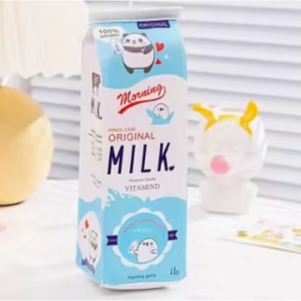 Milk Carton Pencil Case – Kawaii Stationery (Blue)